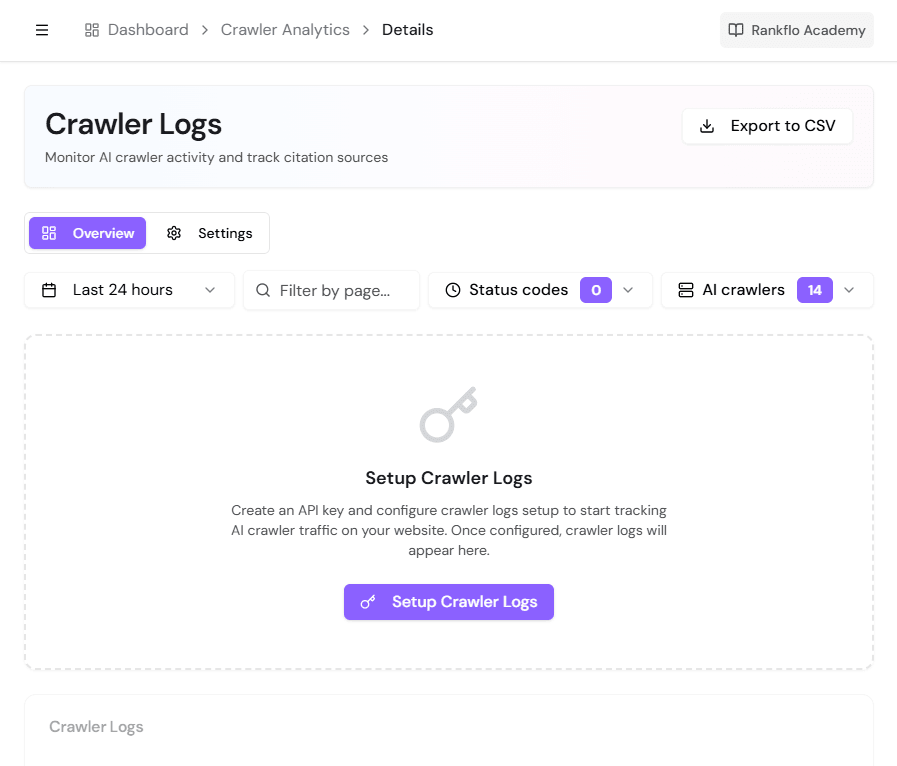ai-crawler-anayltics-interface-of-rankflo-ai-seo-software-for-agencies.